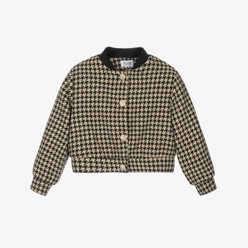 Fun & Fun-Girls Black & Beige Houndstooth Tweed Jacket | Childrensalon Outlet