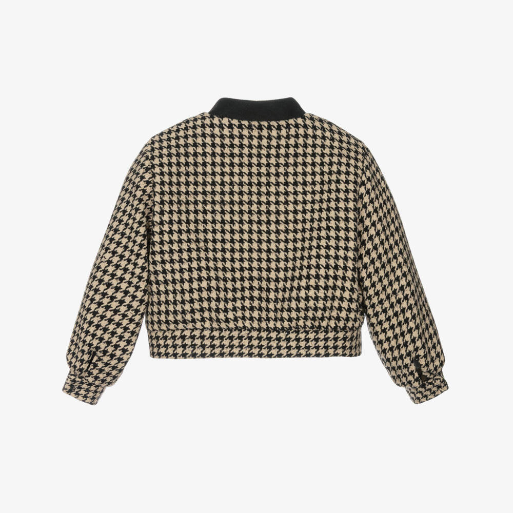 Fun & Fun-Girls Black & Beige Houndstooth Tweed Jacket | Childrensalon Outlet