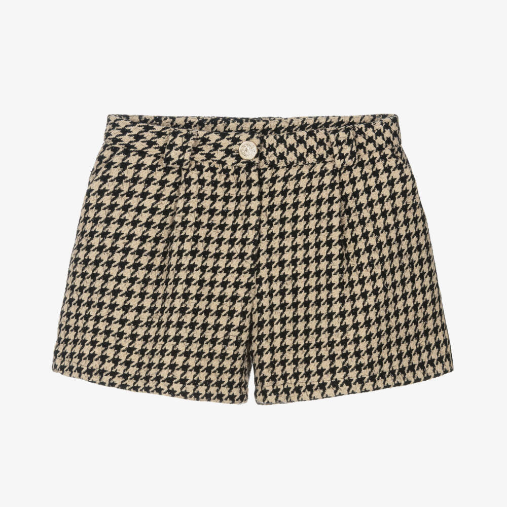 Fun & Fun-Girls Black & Beige Houndstooth Tweed Shorts | Childrensalon Outlet