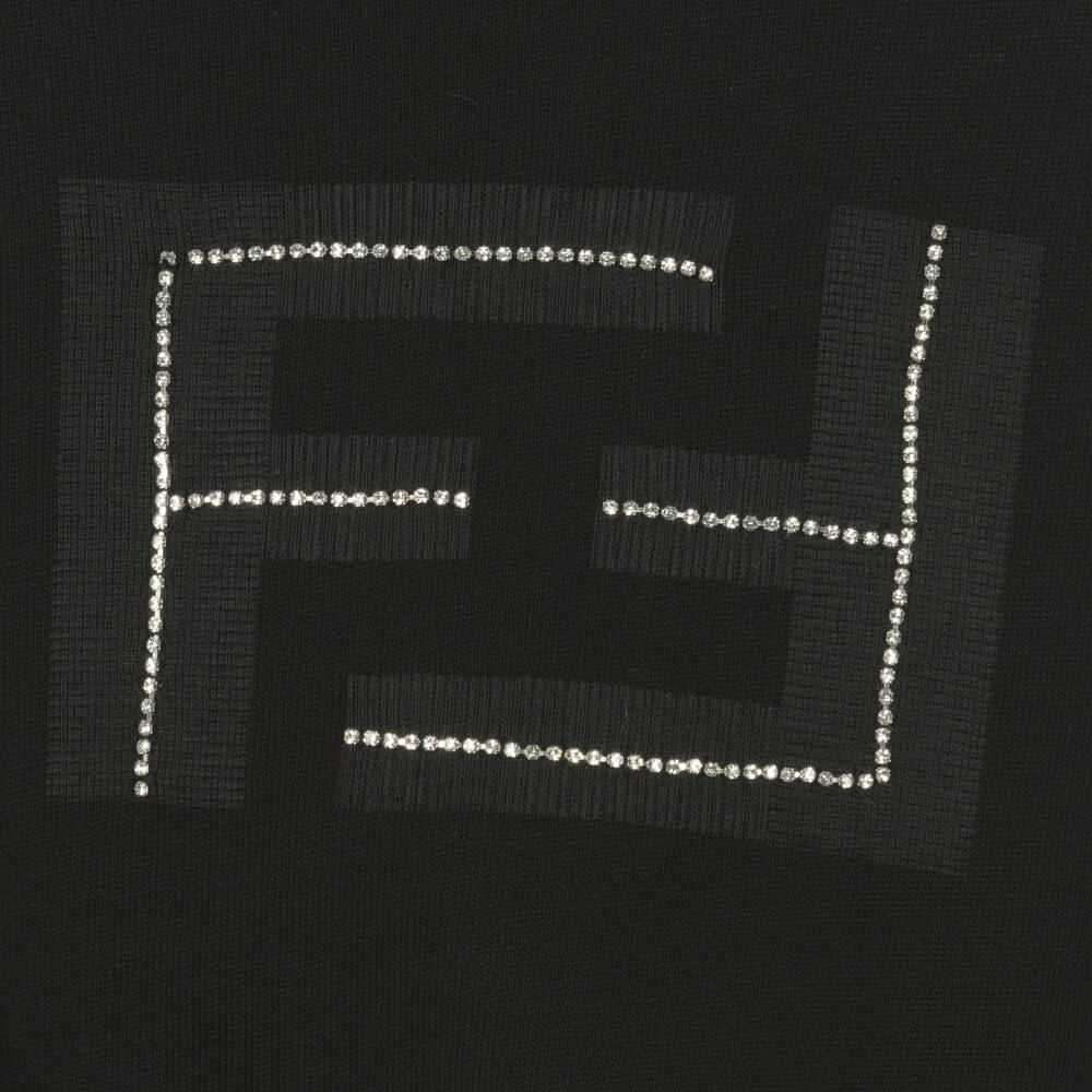 فن آند فن-توب هودي قطن مزين بديامنتي لون أسود للبنات | Childrensalon Outlet