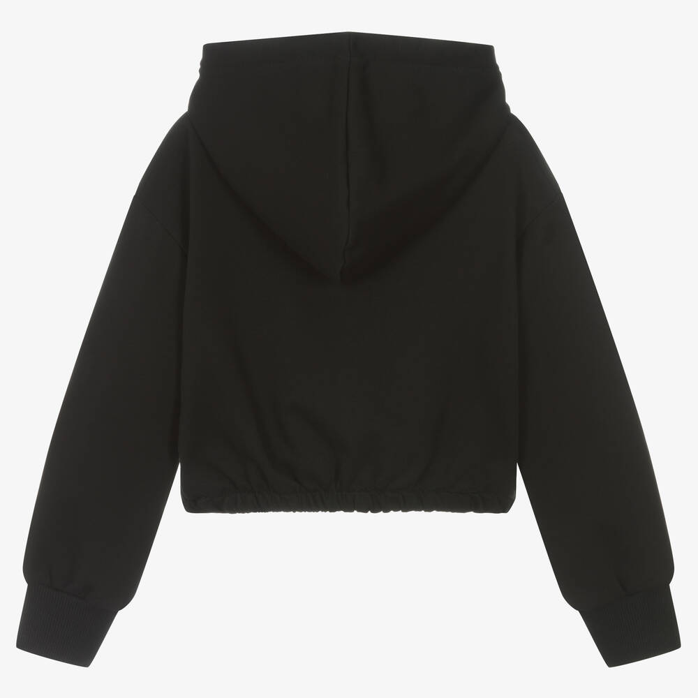 فن آند فن-توب هودي قطن مزين بديامنتي لون أسود للبنات | Childrensalon Outlet