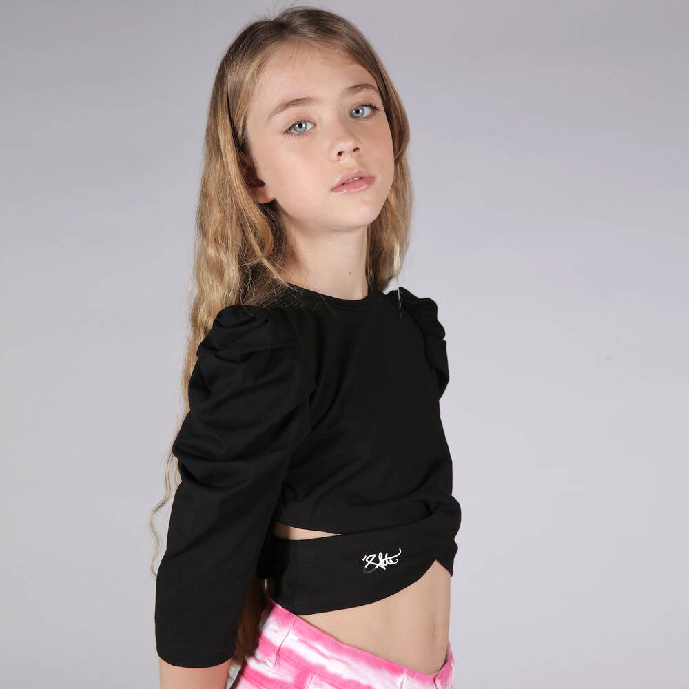 Fun & Fun-Черный топ из хлопкового джерси для девочек | Childrensalon Outlet