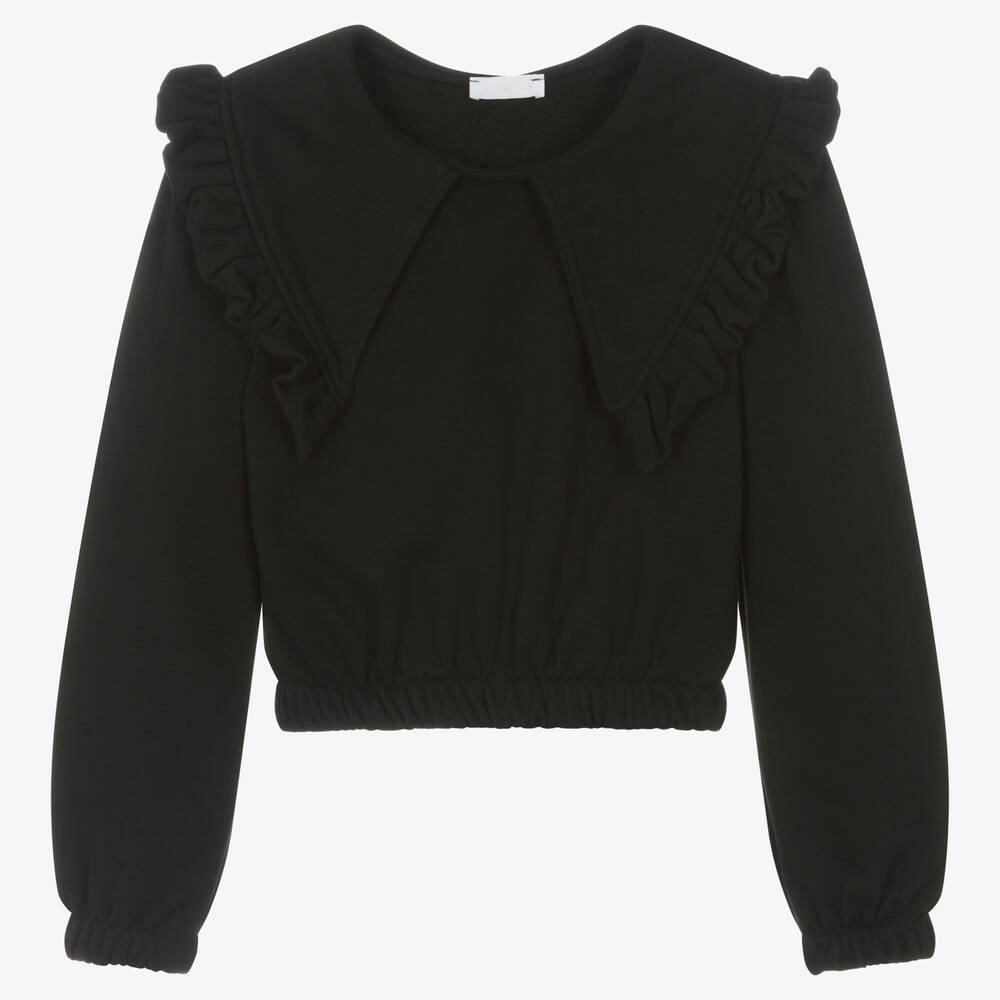 Fun & Fun Chic - Girls Black Cotton Ruffle Sweatshirt | Childrensalon