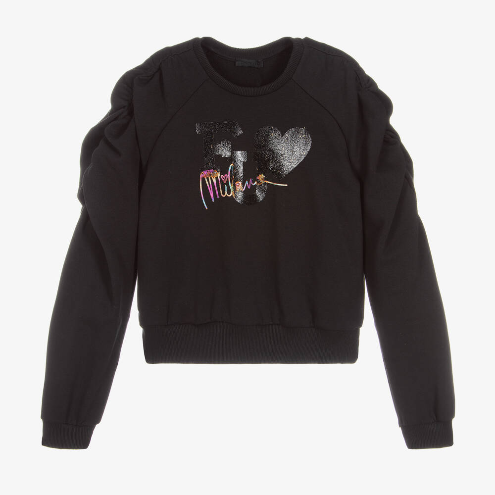 Fun & Fun - Sweat noir en coton fille | Childrensalon