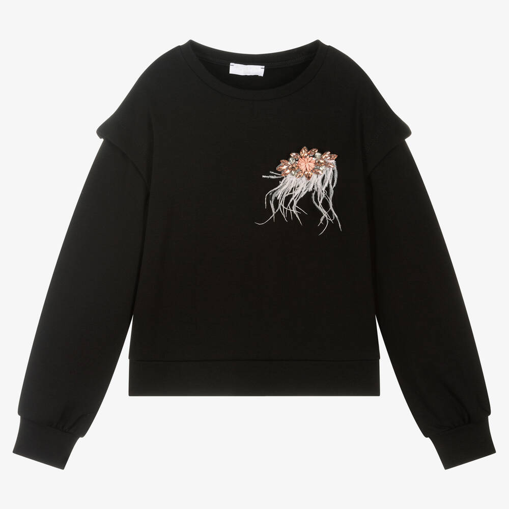 Fun & Fun - Girls Black Cotton Sweatshirt | Childrensalon