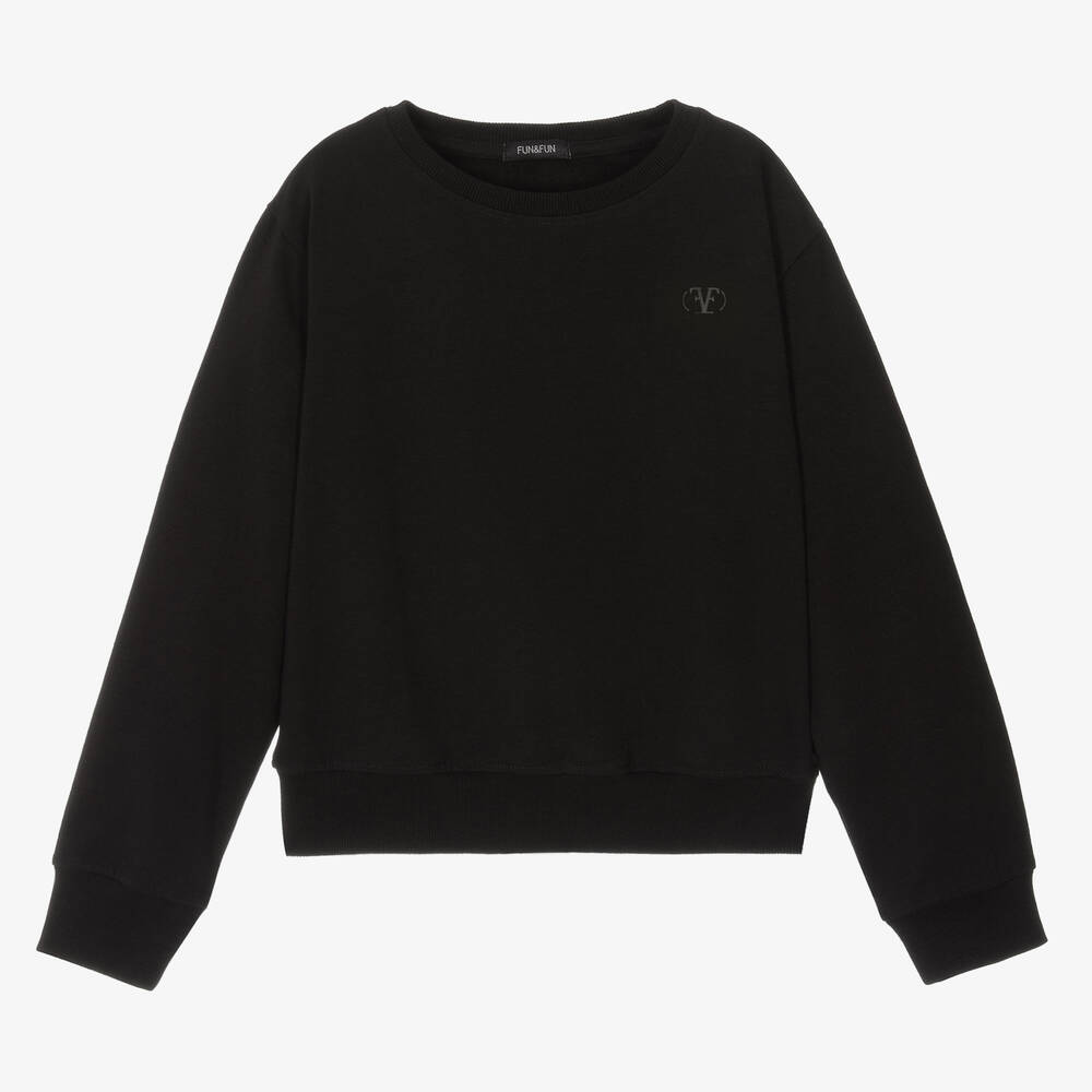 Fun & Fun-Girls Black Cotton Sweatshirt | Childrensalon Outlet