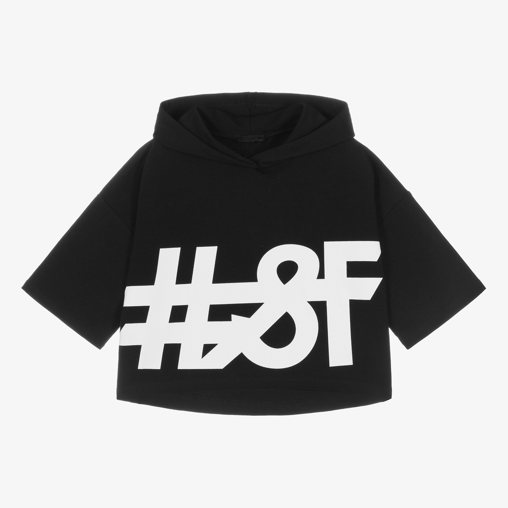 Fun & Fun - Girls Black Cropped Hoodie | Childrensalon