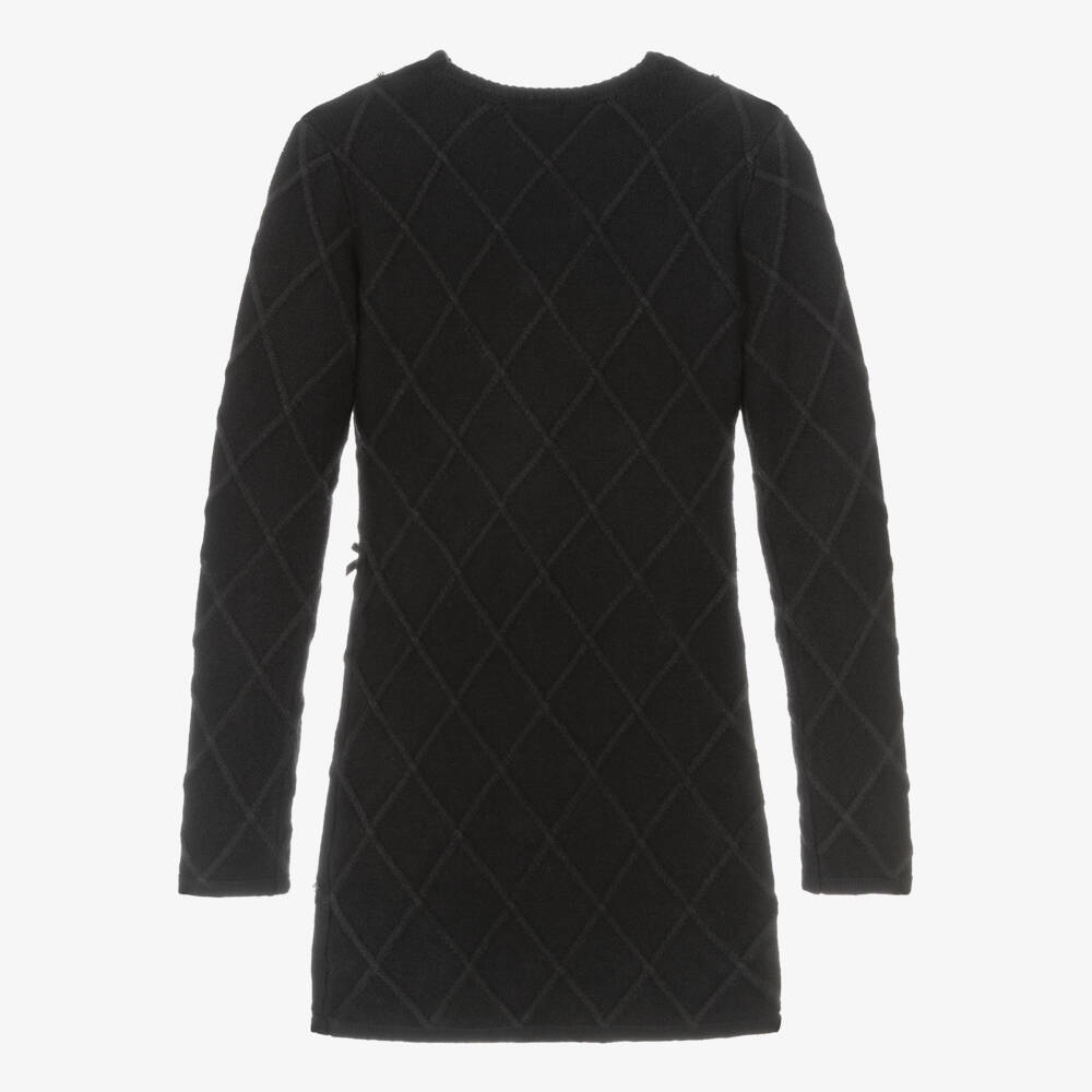 Fun & Fun-فستان محبوك أسود للبنات مع فيونكة ماسية | Childrensalon Outlet