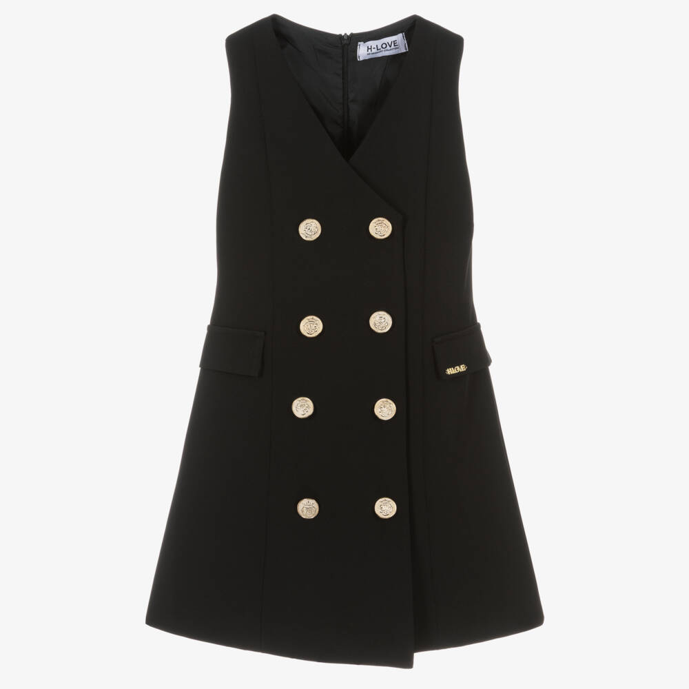 Fun & Fun-Girls Black Double Breasted Dress | Childrensalon Outlet