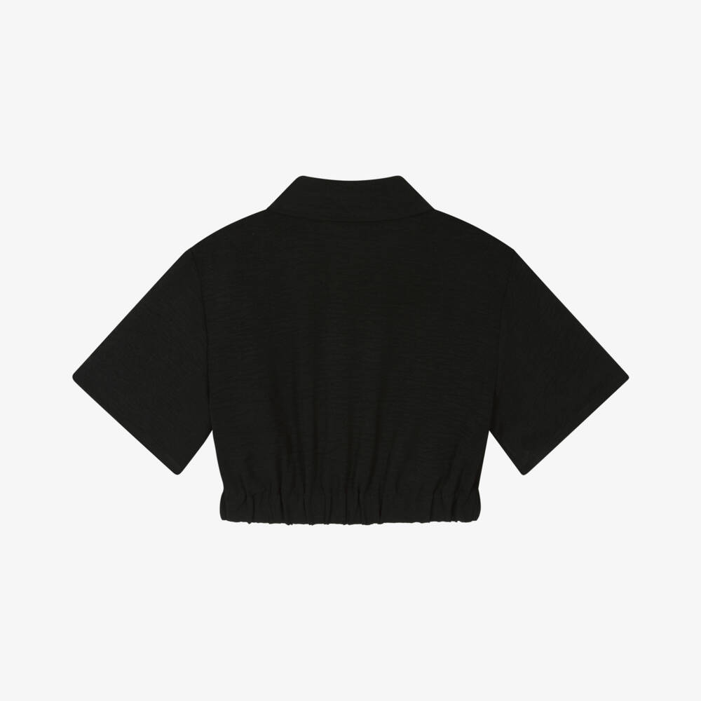 Fun & Fun-Girls Black Elastic Hem Top | Childrensalon Outlet