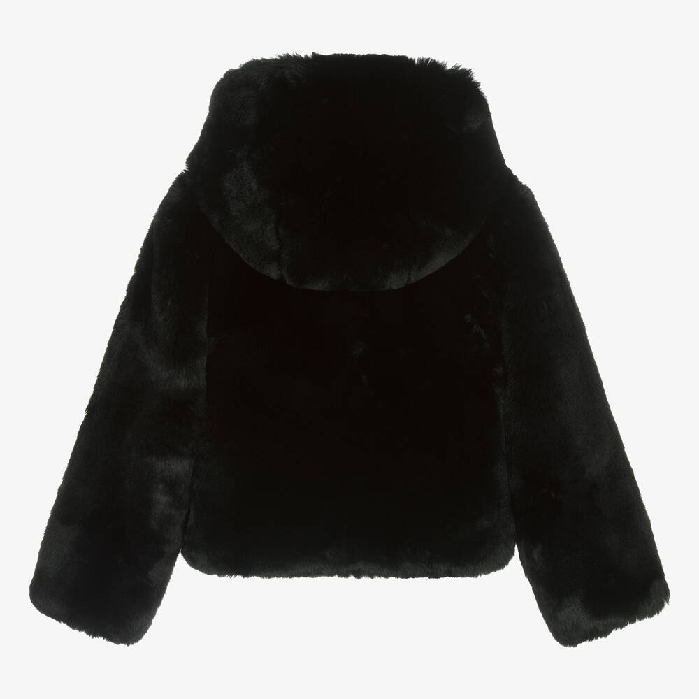 FUN FUN Girls Black Faux Fur Hooded Jacket