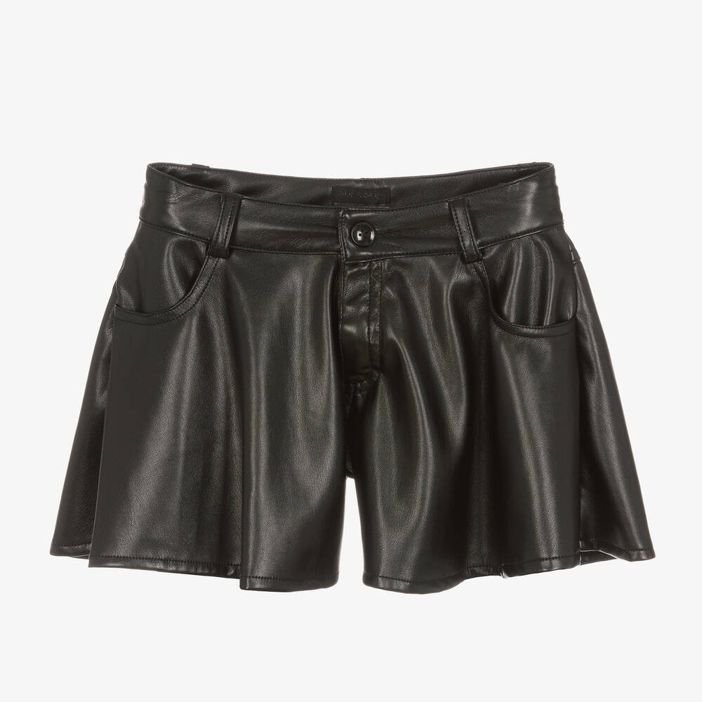 Fun & Fun - Girls Black Faux Leather Flared Shorts | Childrensalon