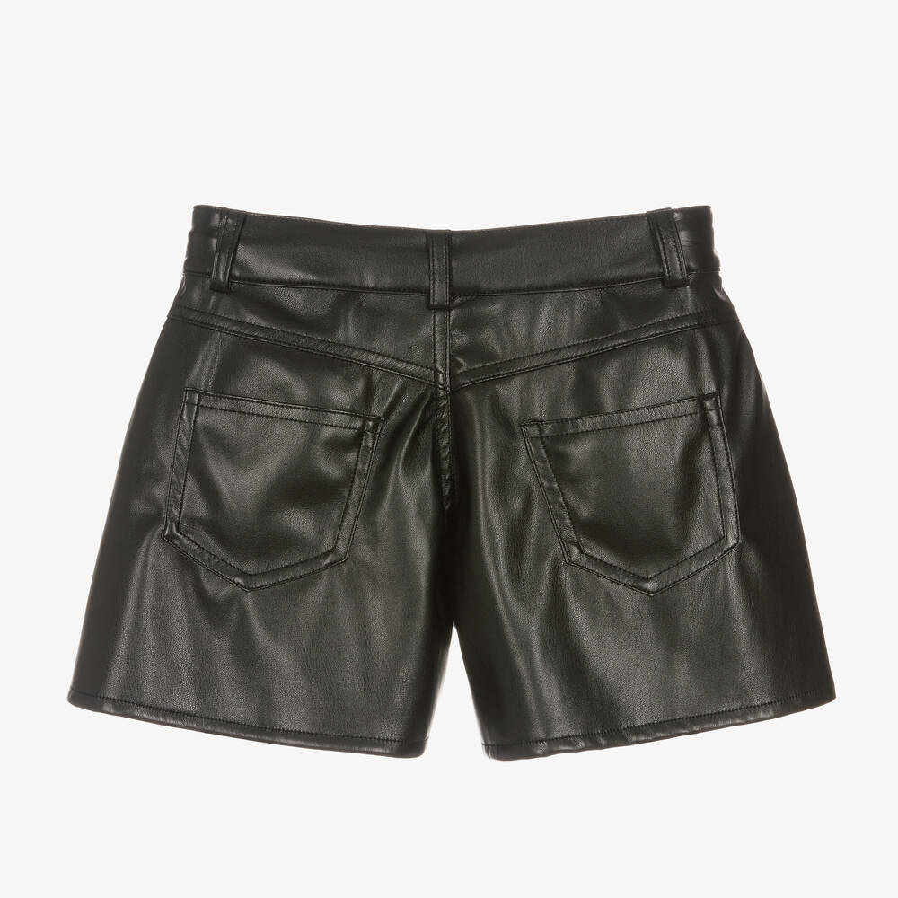 Fun & Fun-Girls Black Faux Leather Flared Shorts | Childrensalon Outlet