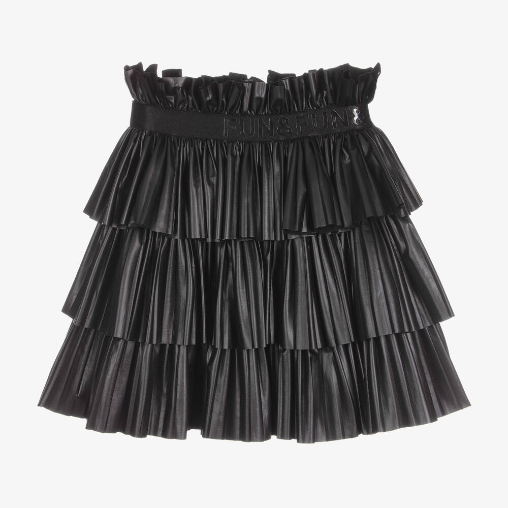 Girls Black Faux Leather Skirt