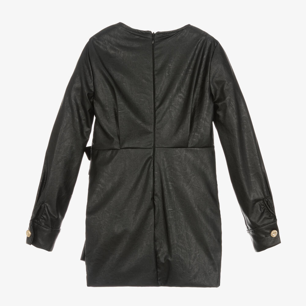 Fun & Fun-Girls Black Faux Leather Wrap Dress | Childrensalon Outlet