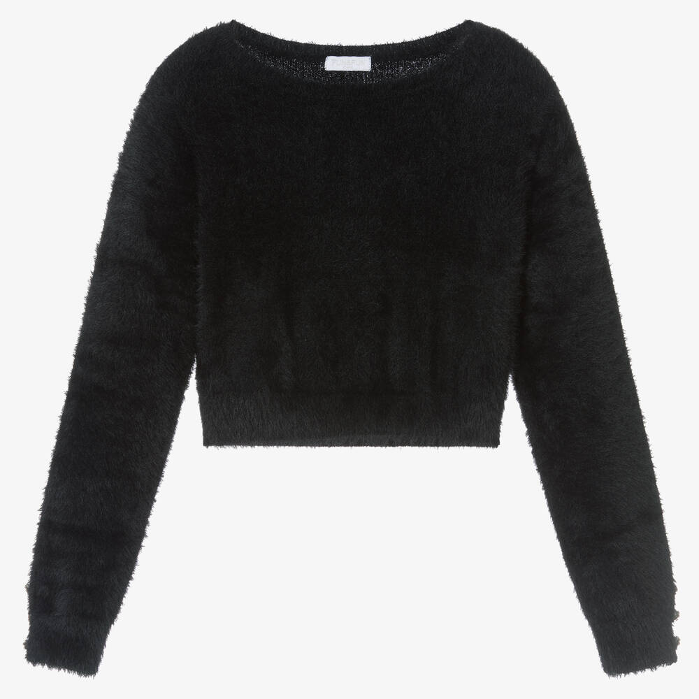 Fun & Fun Chic - Girls Black Fluffy Knit Jumper | Childrensalon