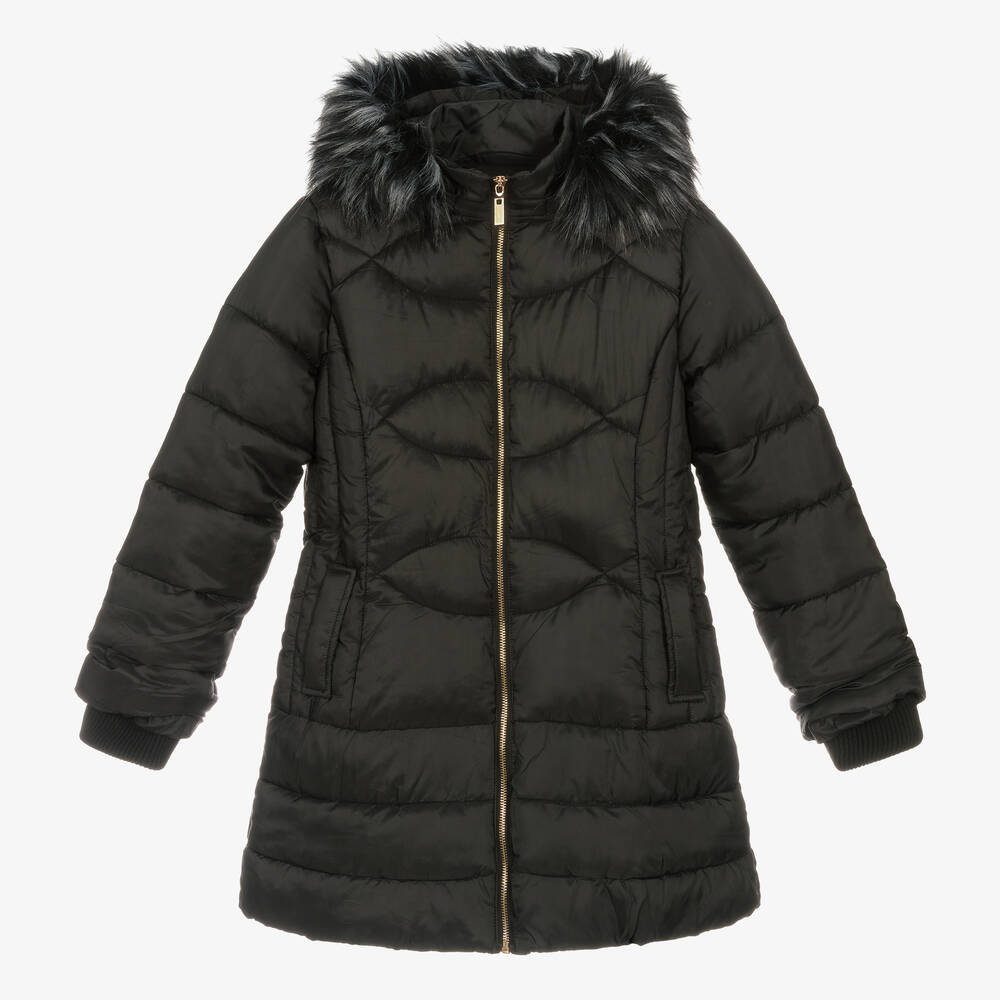 Fun & Fun - Girls Black Hooded Puffer Coat | Childrensalon