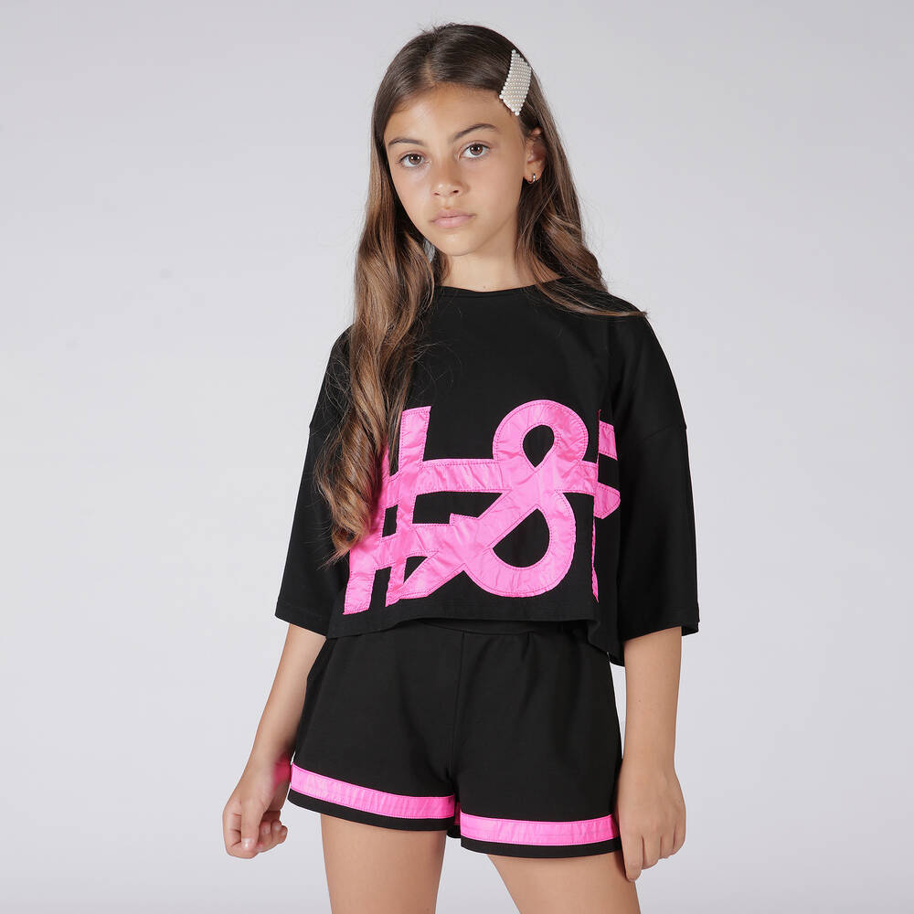 Fun & Fun-شورت قطن جيرسي لون أسود للبنات | Childrensalon Outlet