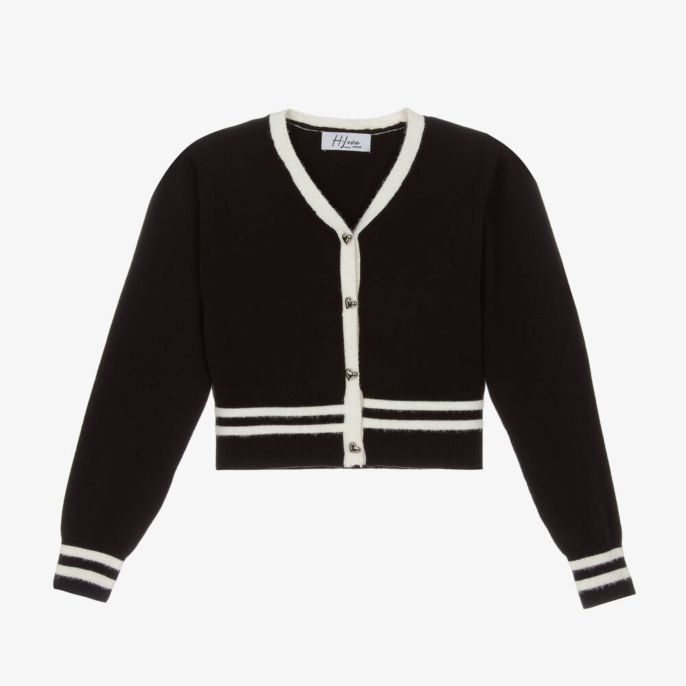 Fun & Fun-Girls Black Knit Heart Button Cardigan | Childrensalon Outlet