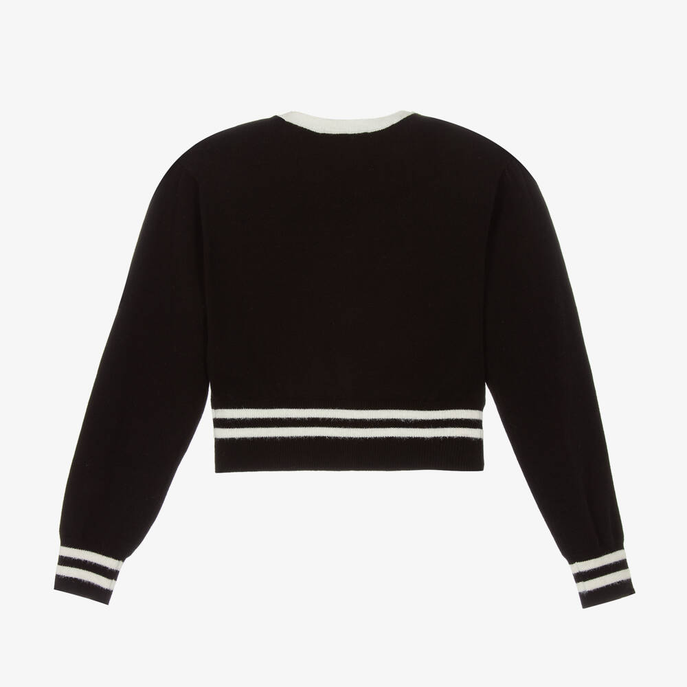 Fun & Fun-Girls Black Knit Heart Button Cardigan | Childrensalon Outlet