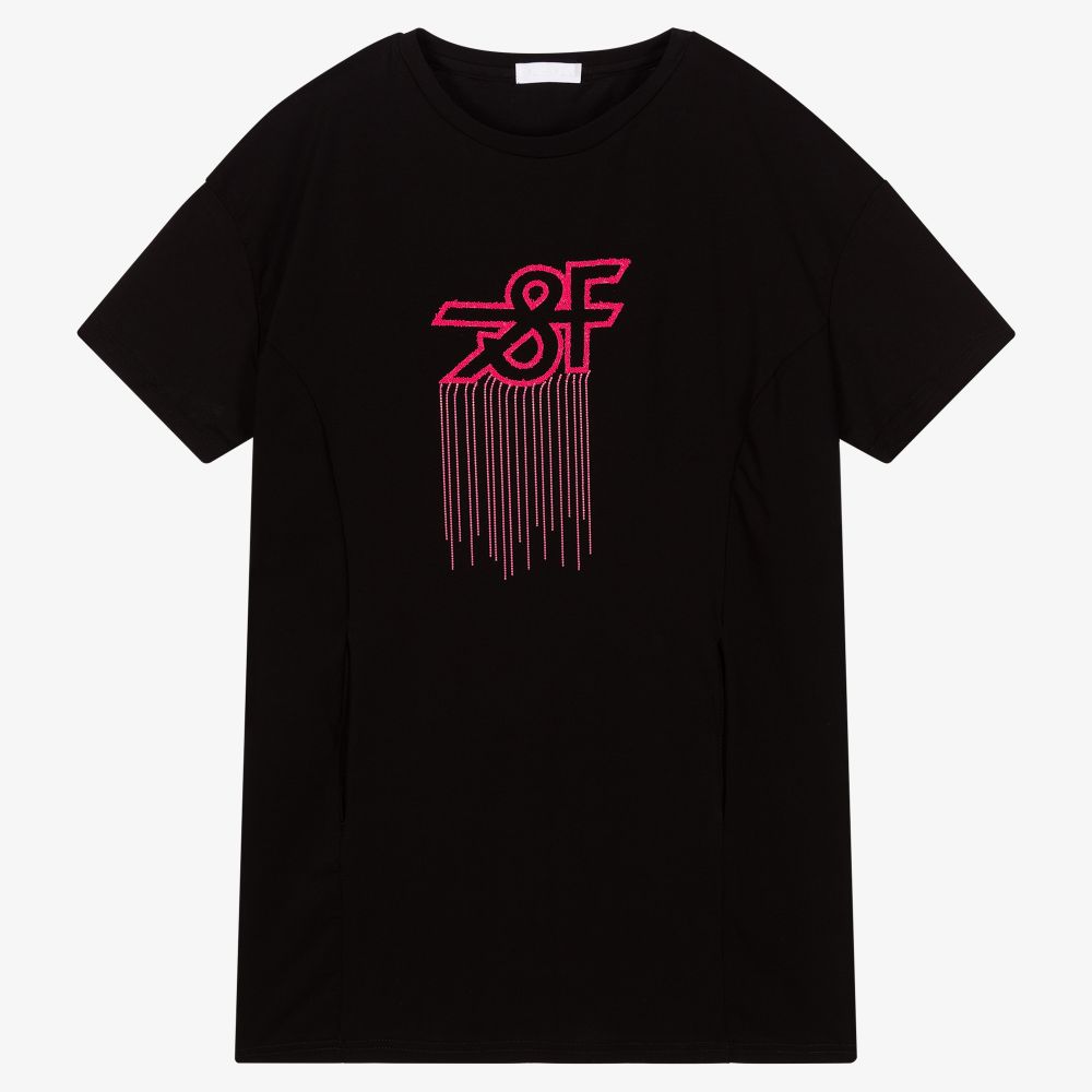 Fun & Fun - Girls Black Logo T-Shirt Dress | Childrensalon