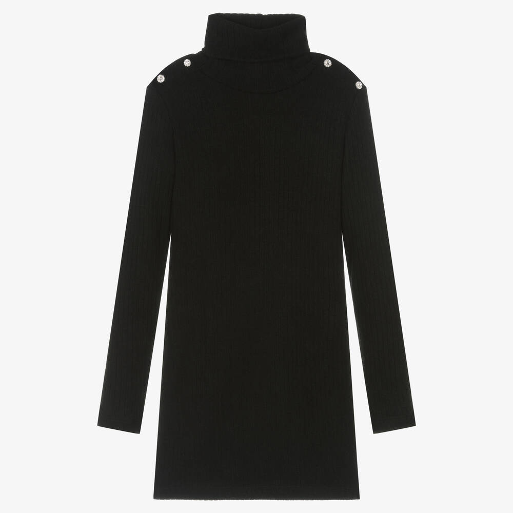 FUN FUN CHIC Girls Black Ribbed Knit Dress