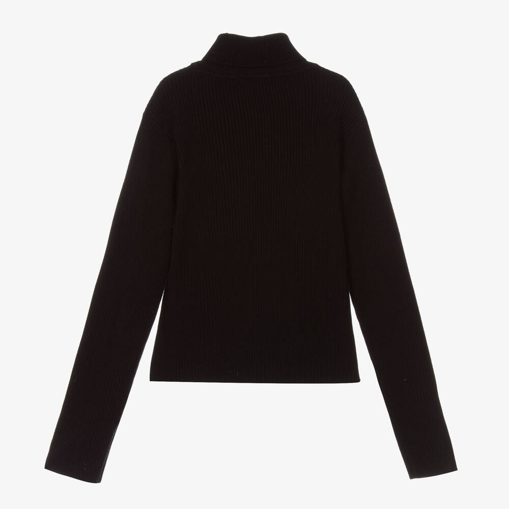 Fun & Fun-Girls Black Ribbed Roll Neck Sweater | Childrensalon Outlet