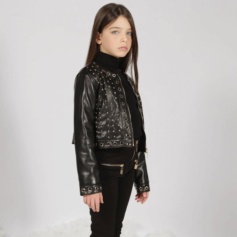 Fun Fun Girls Black Studded Faux Leather Jacket Childrensalon Outlet