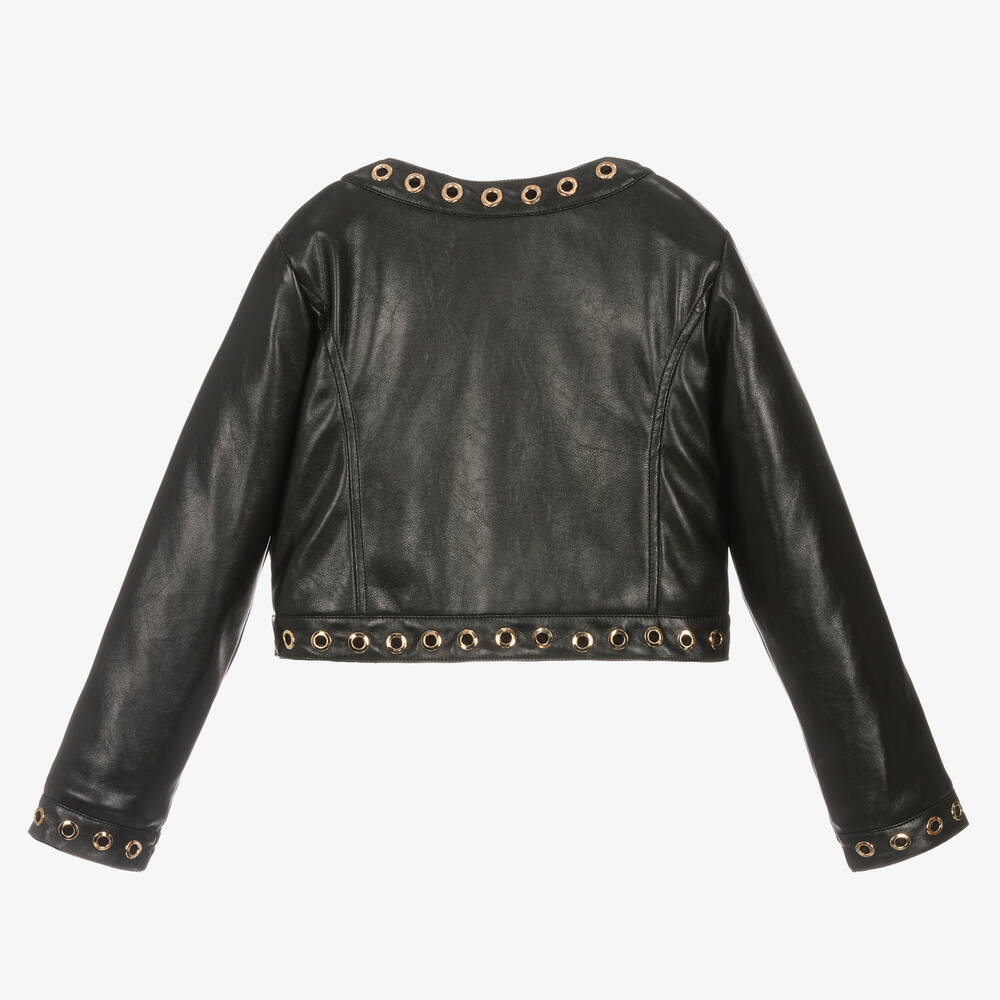 Fun & Fun-Girls Black Studded Faux Leather Jacket | Childrensalon Outlet