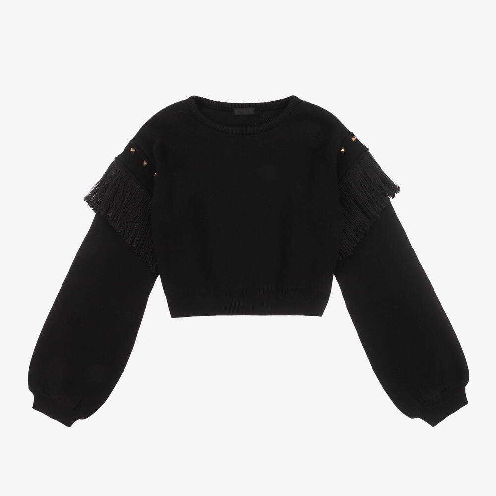 Fun & Fun - Girls Black Studded Sweater | Childrensalon