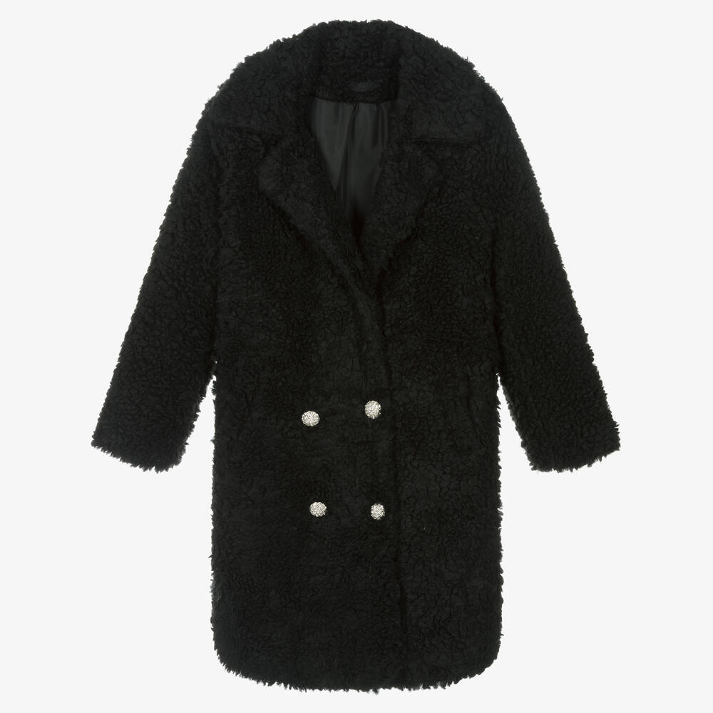 Fun & Fun - Girls Black Teddy Fleece Coat | Childrensalon