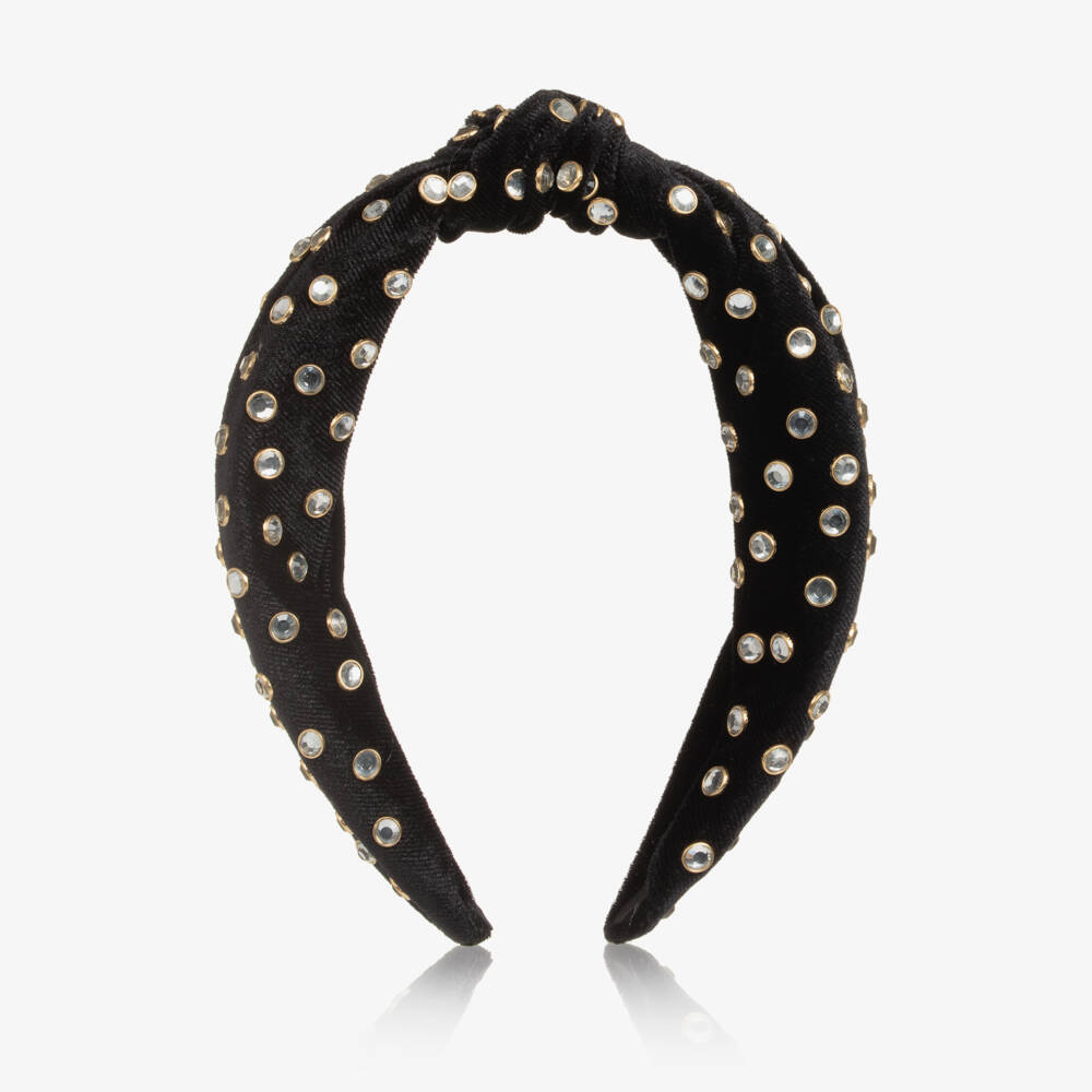 Fun & Fun-Girls Black Velvet Diamanté Hairband | Childrensalon Outlet