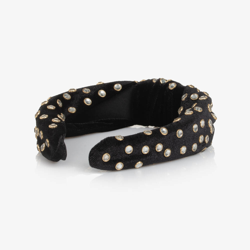 Fun & Fun-Girls Black Velvet Diamanté Hairband | Childrensalon Outlet