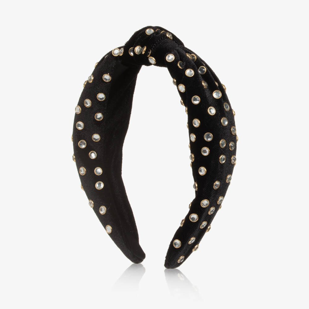 Fun & Fun-Girls Black Velvet Diamanté Hairband | Childrensalon Outlet