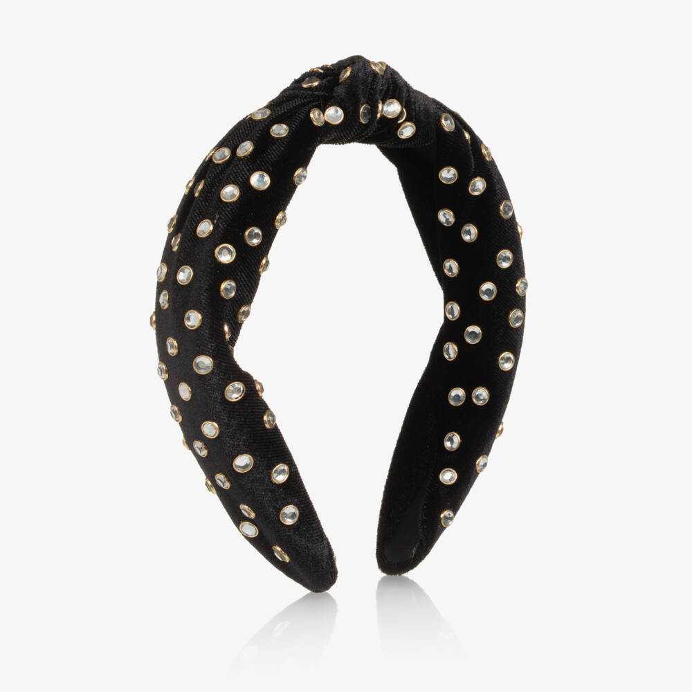 Fun & Fun-Girls Black Velvet Diamanté Hairband | Childrensalon Outlet