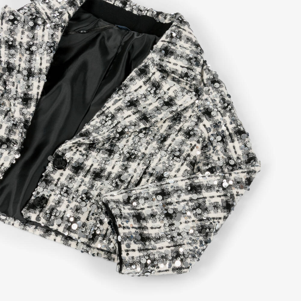 Fun & Fun-Girls Black & White Sequinned Tweed Jacket | Childrensalon Outlet