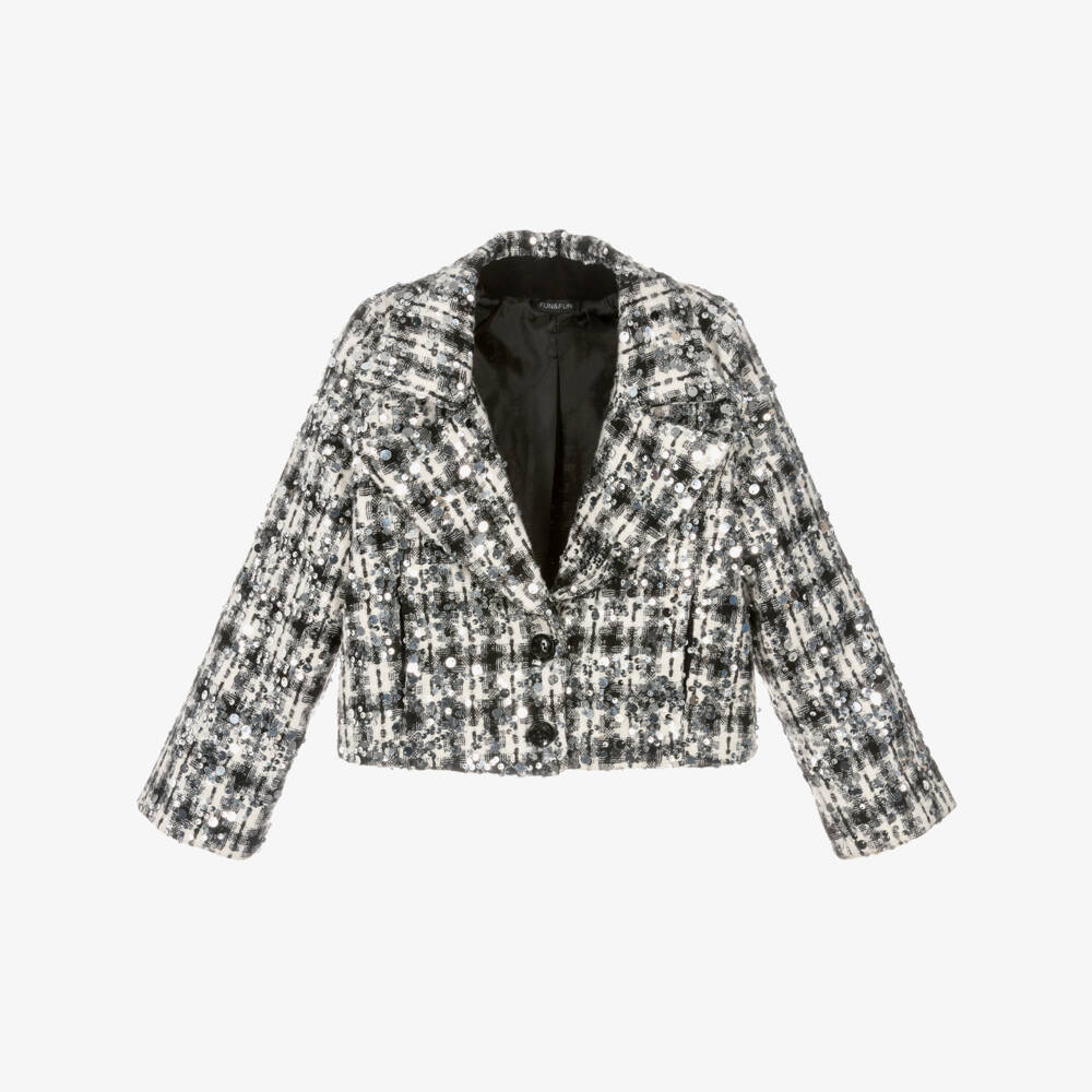 Fun & Fun-Girls Black & White Sequinned Tweed Jacket | Childrensalon Outlet