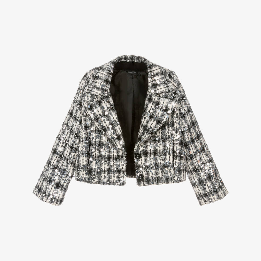 Fun & Fun-Girls Black & White Sequinned Tweed Jacket | Childrensalon Outlet