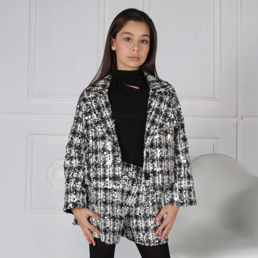 Fun & Fun-Girls Black & White Sequinned Tweed Jacket | Childrensalon Outlet