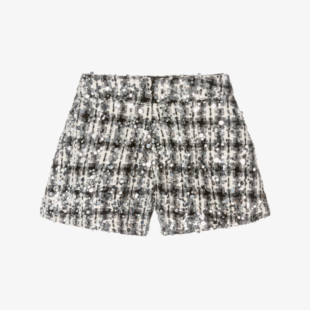 Fun & Fun-Girls Black & White Sequinned Tweed Shorts | Childrensalon Outlet