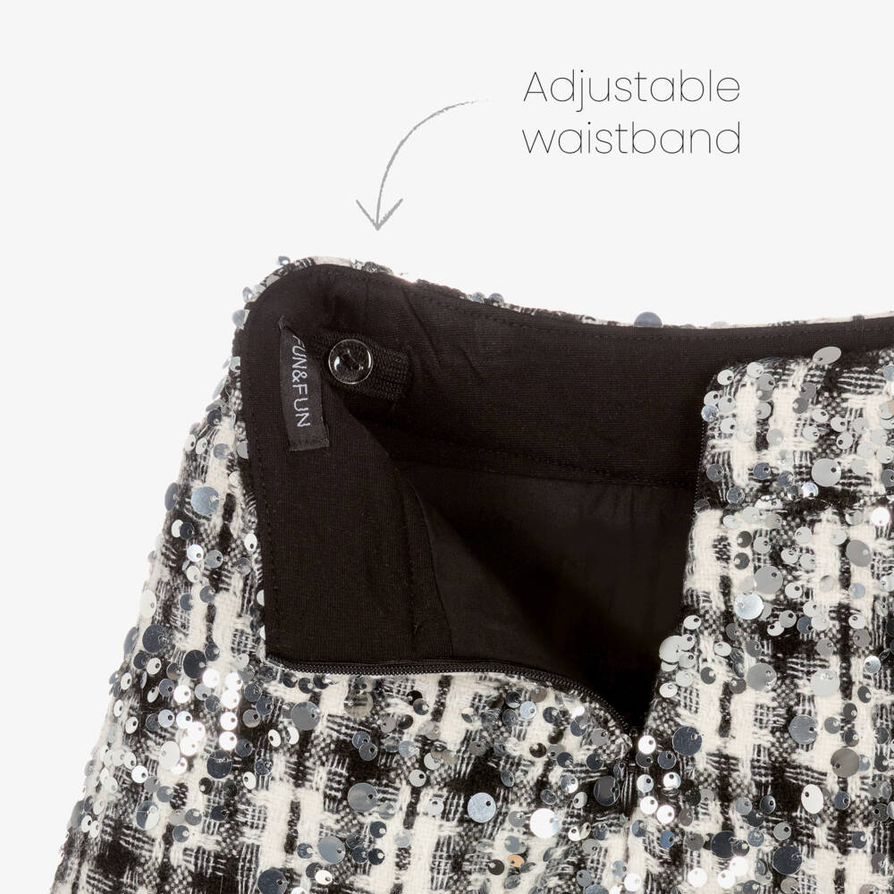 Fun & Fun-Girls Black & White Sequinned Tweed Shorts | Childrensalon Outlet