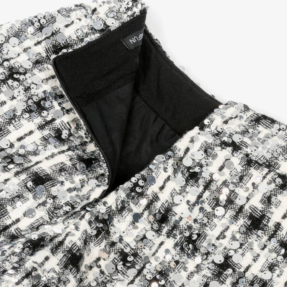 Fun & Fun-Girls Black & White Sequinned Tweed Shorts | Childrensalon Outlet