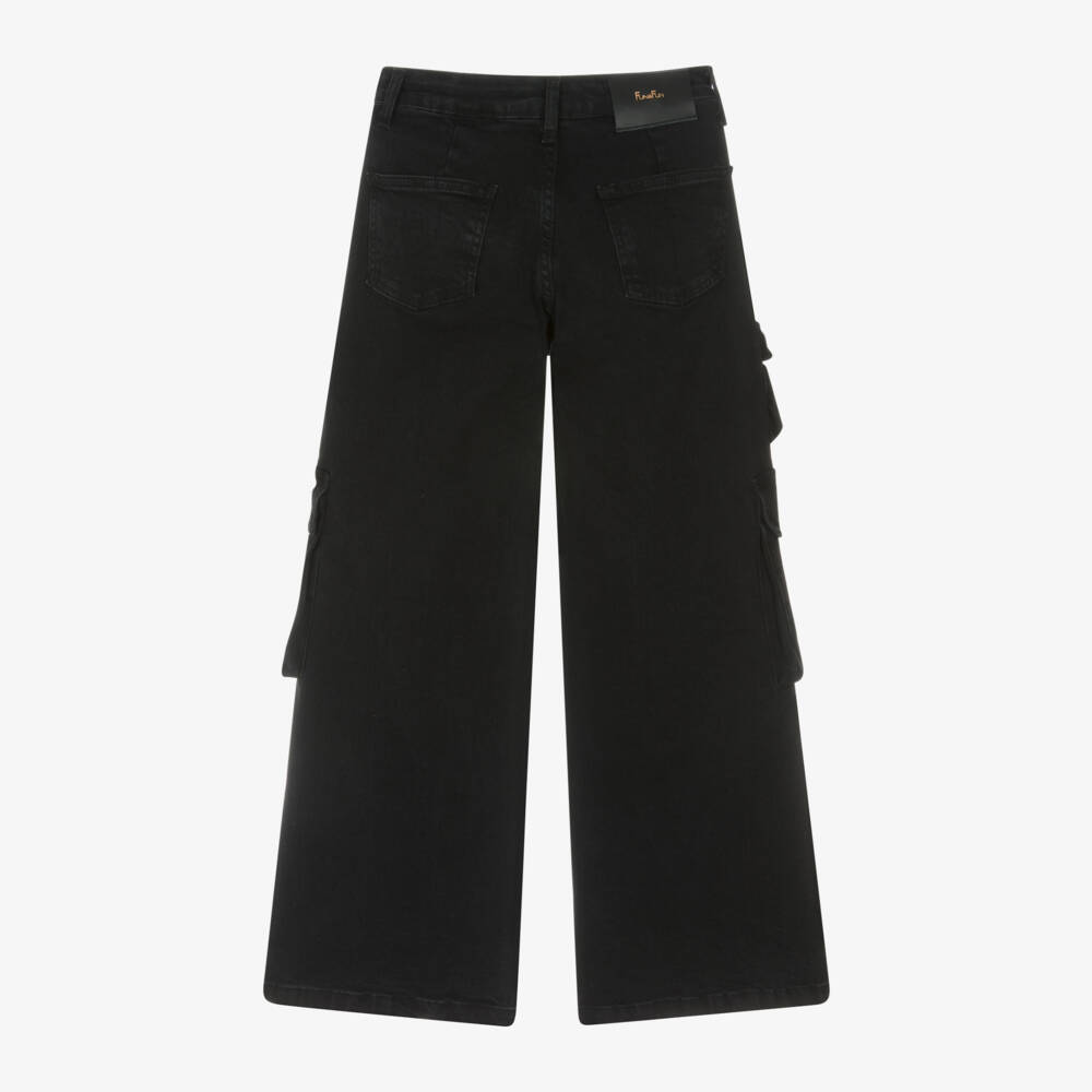 Fun & Fun-بنطلون جينز كارغو قطن دنيم لون أسود للبنات | Childrensalon Outlet