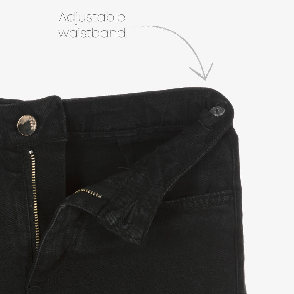 Fun & Fun-بنطلون جينز كارغو قطن دنيم لون أسود للبنات | Childrensalon Outlet