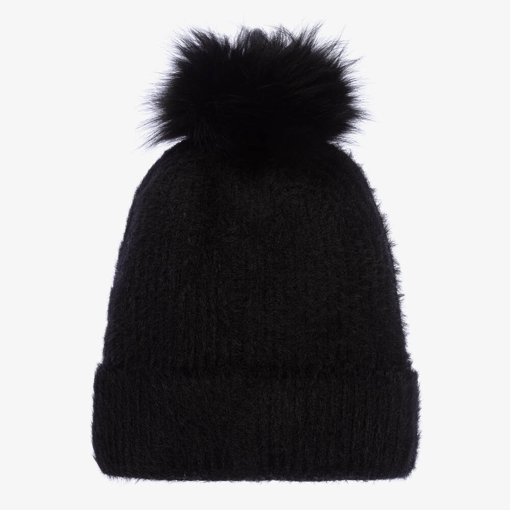Fun & Fun-Girls Black Wool & Cashmere Pom-Pom Hat | Childrensalon Outlet