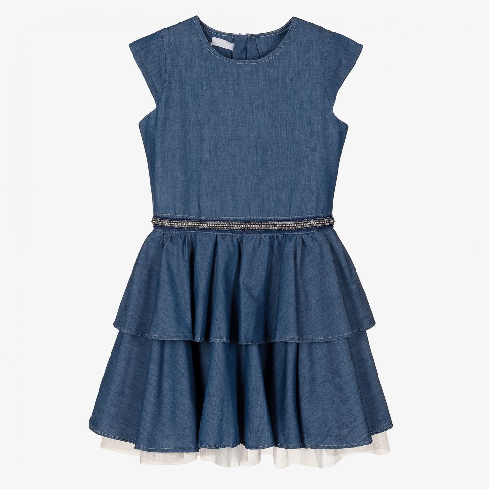 Fun & Fun - Girls Blue Chambray Dress | Childrensalon
