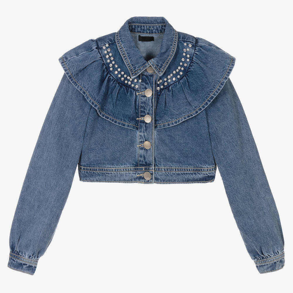 Fun & Fun - Girls Blue Diamanté Denim Jacket | Childrensalon