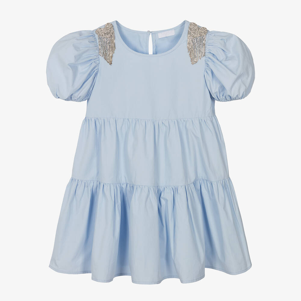 Fun & Fun - Girls Blue Diamanté Tiered Dress | Childrensalon