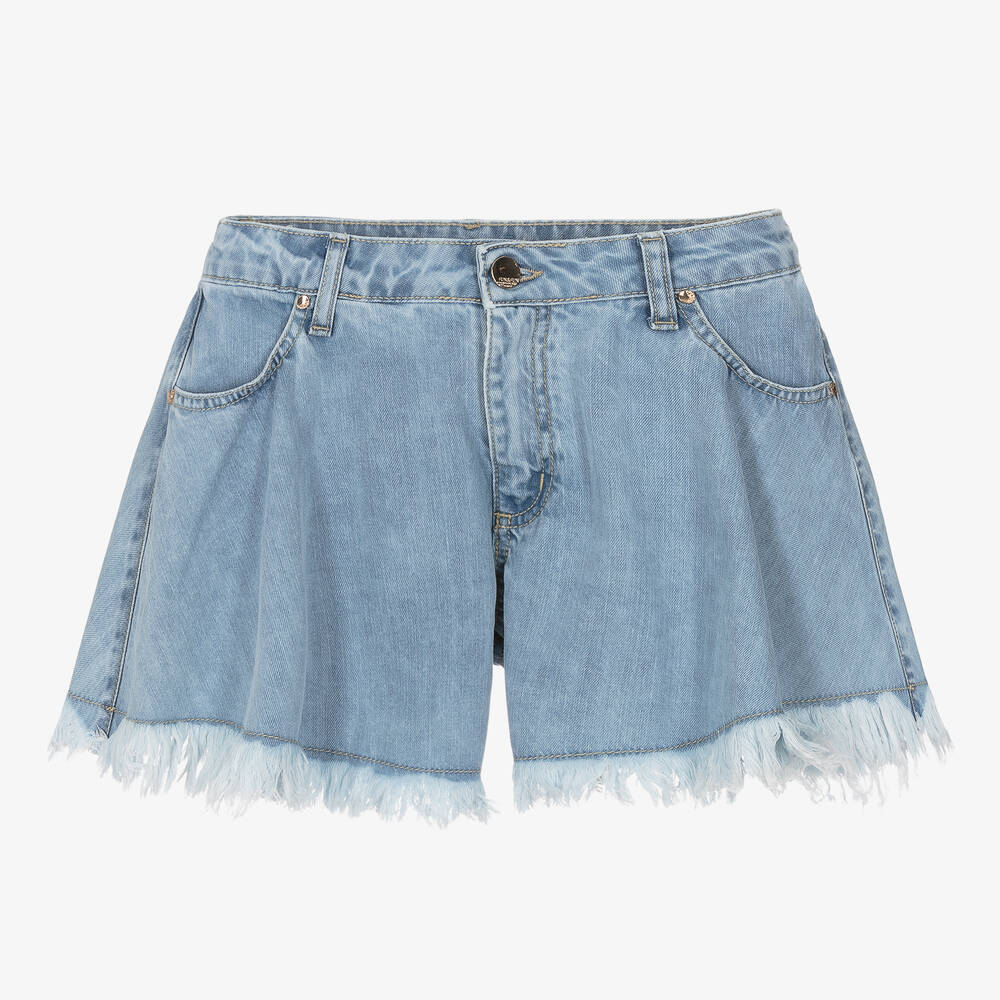 Fun & Fun-Girls Blue Frayed Denim Shorts | Childrensalon Outlet