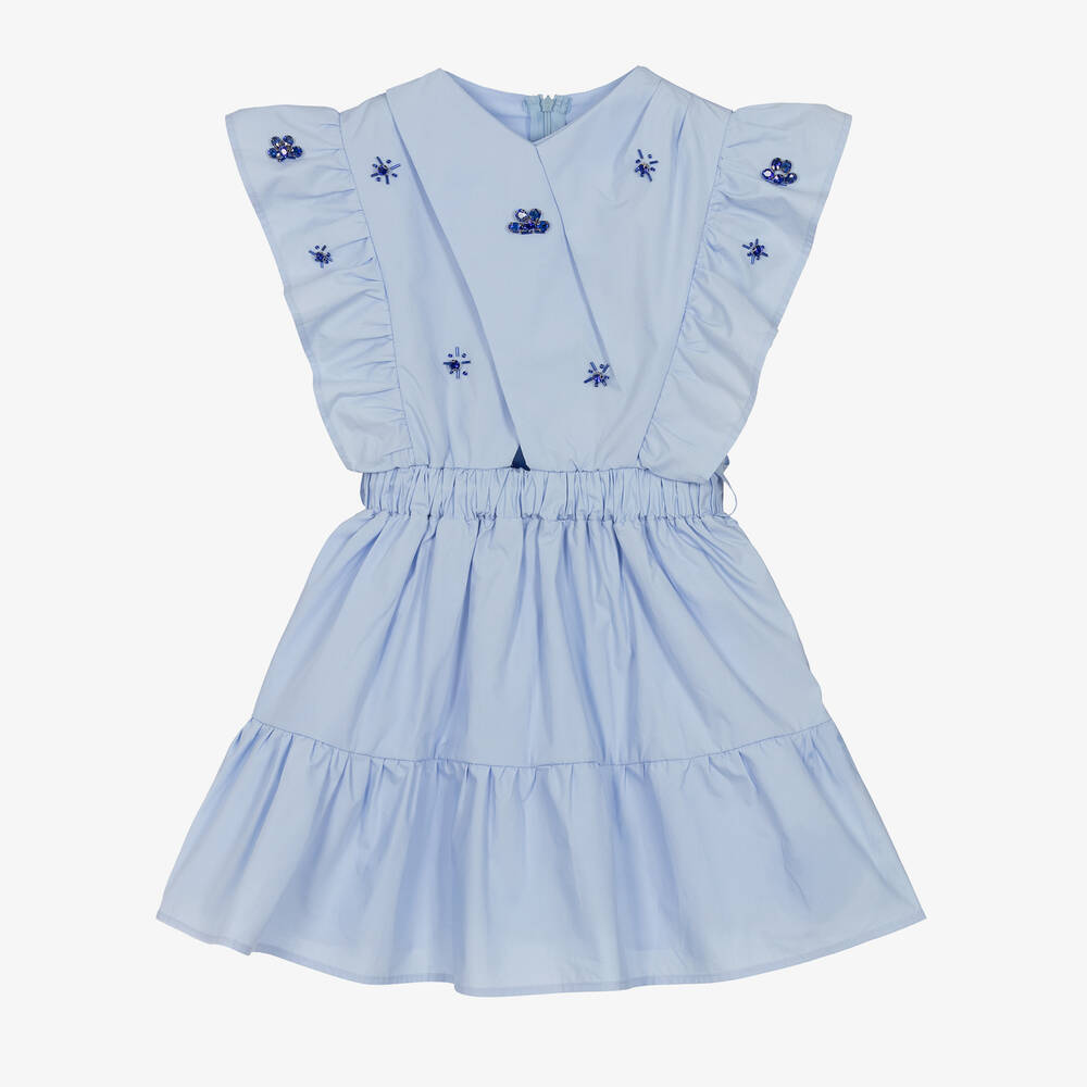 Fun & Fun-Girls Blue Jewelled Poplin Dress | Childrensalon Outlet